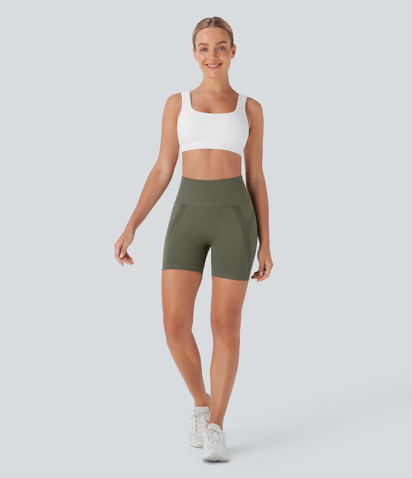 Shorts de yoga tipo biker de tiro alto sin costuras y con detalles fruncidos