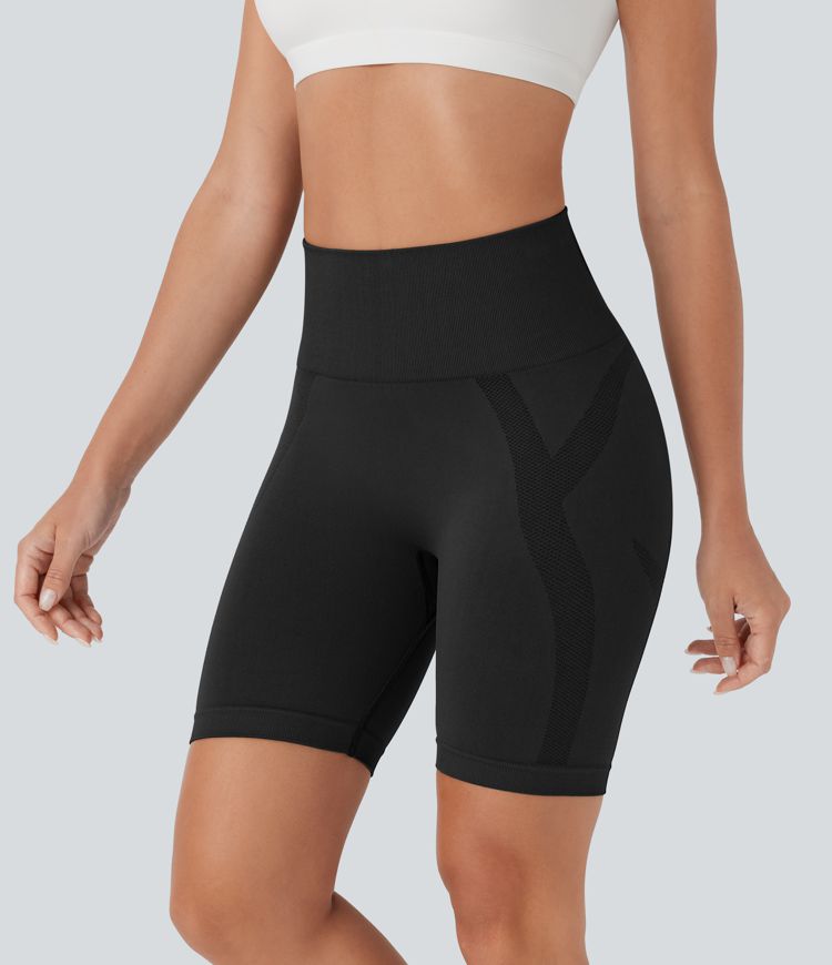 OneForm - Geraffte Yoga-Shorts mit hohem Bund und nahtlosem Flow - 17,8 cm