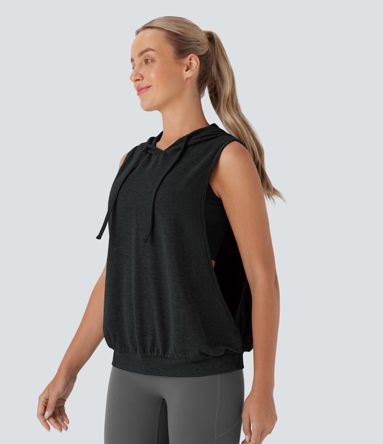 Hooded Drawstring Sleeveless Workout Tank Top