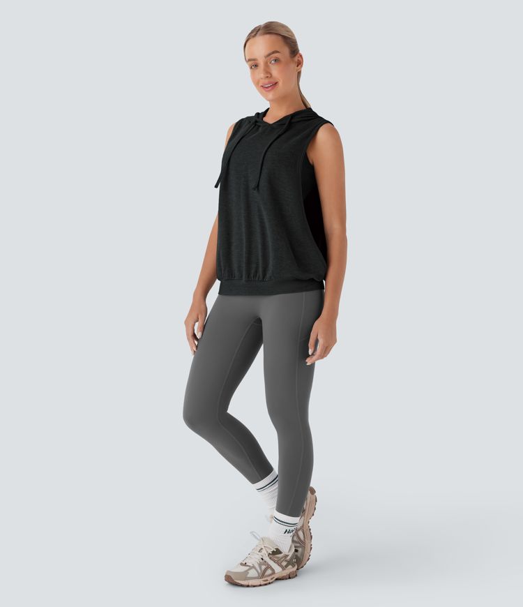 Hooded Drawstring Sleeveless Workout Tank Top