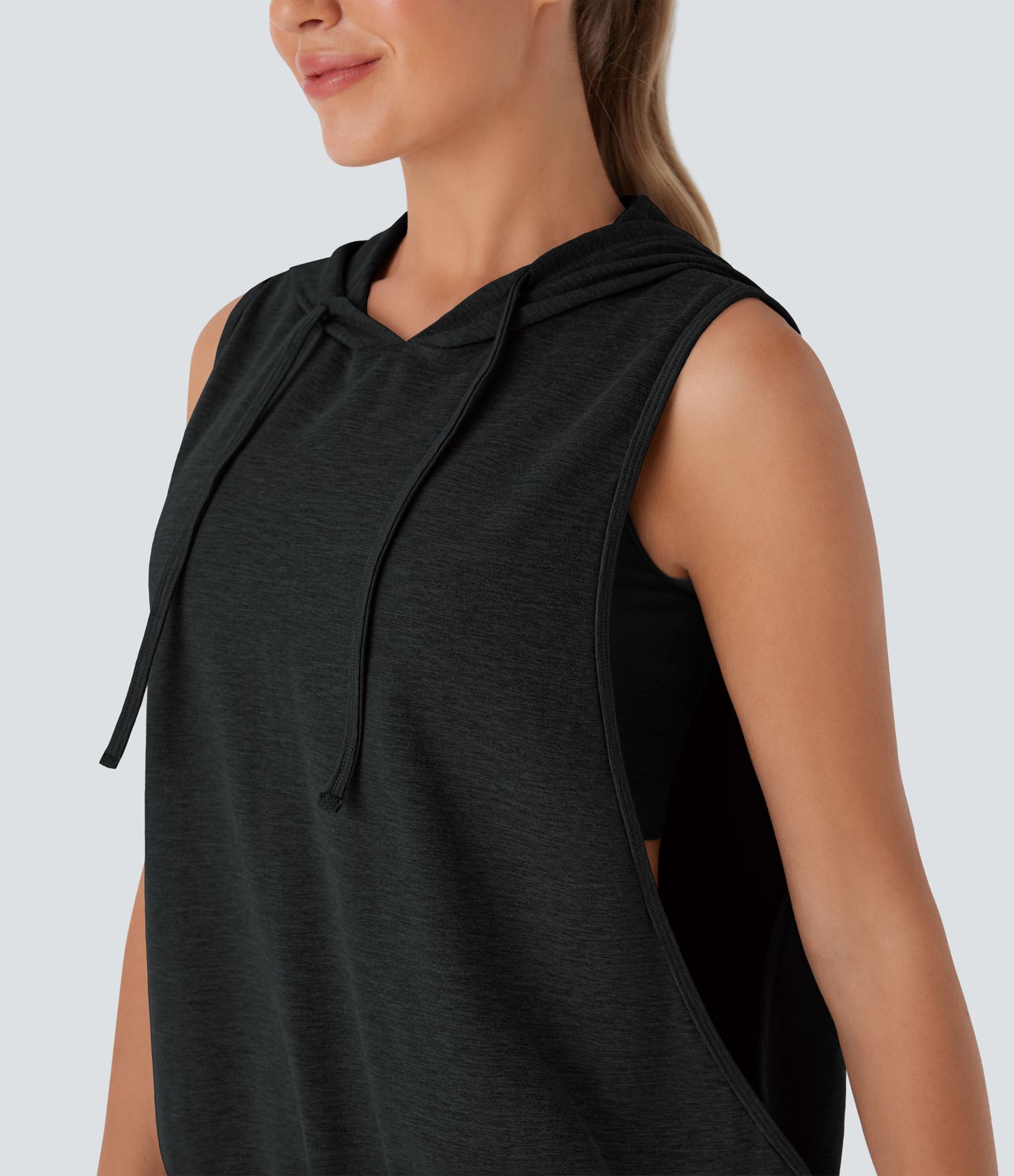 Hooded Drawstring Sleeveless Workout Tank Top