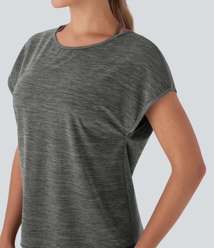 Round Neck Short Sleeve Cut Out Running Sports Top