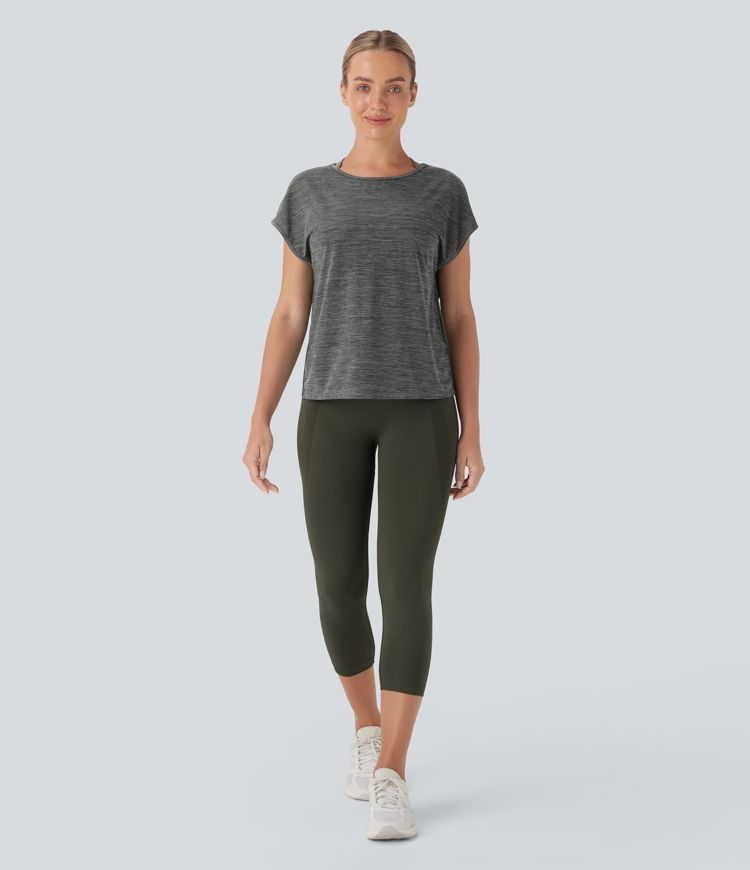 Round Neck Short Sleeve Cut Out Running Sports Top