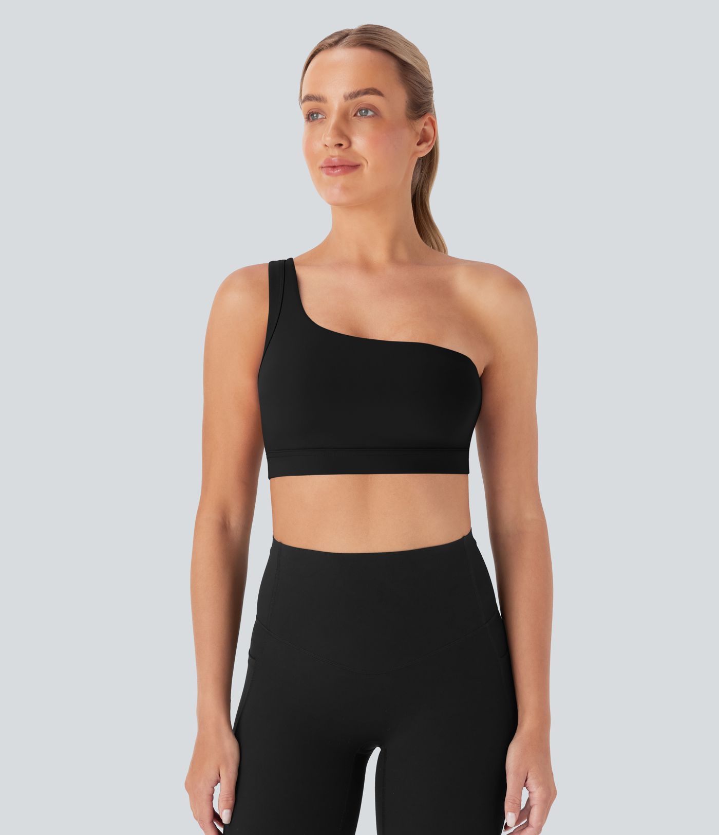 SoftlyZero™ Plush Low Support Asymmetric One Shoulder Skinny Cropped Yoga Sports Bra A-C Cups