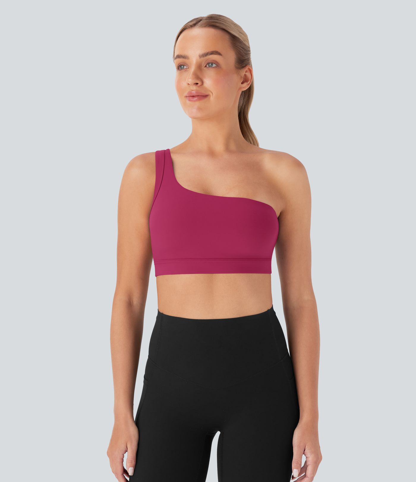 SoftlyZero™ Plush Low Support Asymmetric One Shoulder Skinny Cropped Yoga Sports Bra A-C Cups