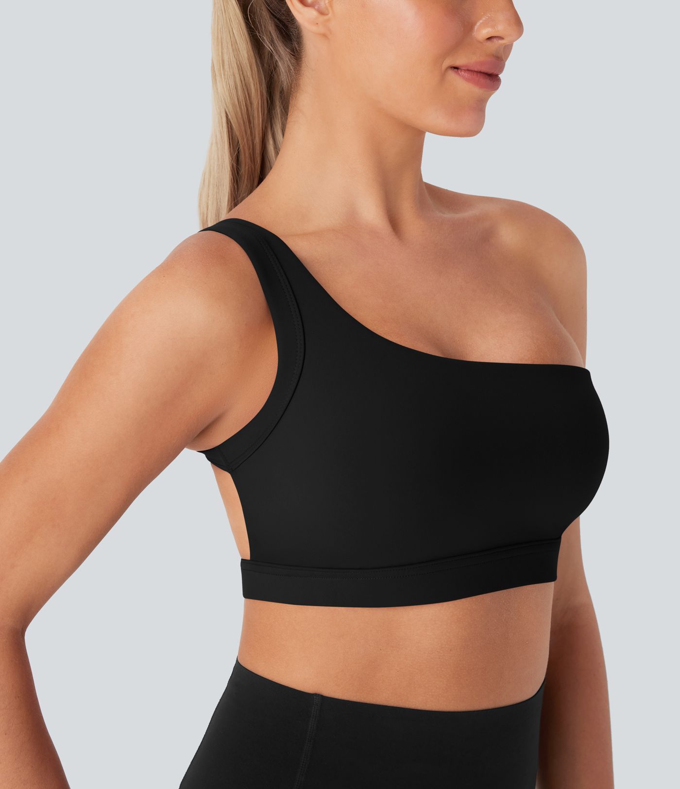 SoftlyZero™ Plush Low Support Asymmetric One Shoulder Skinny Cropped Yoga Sports Bra A-C Cups