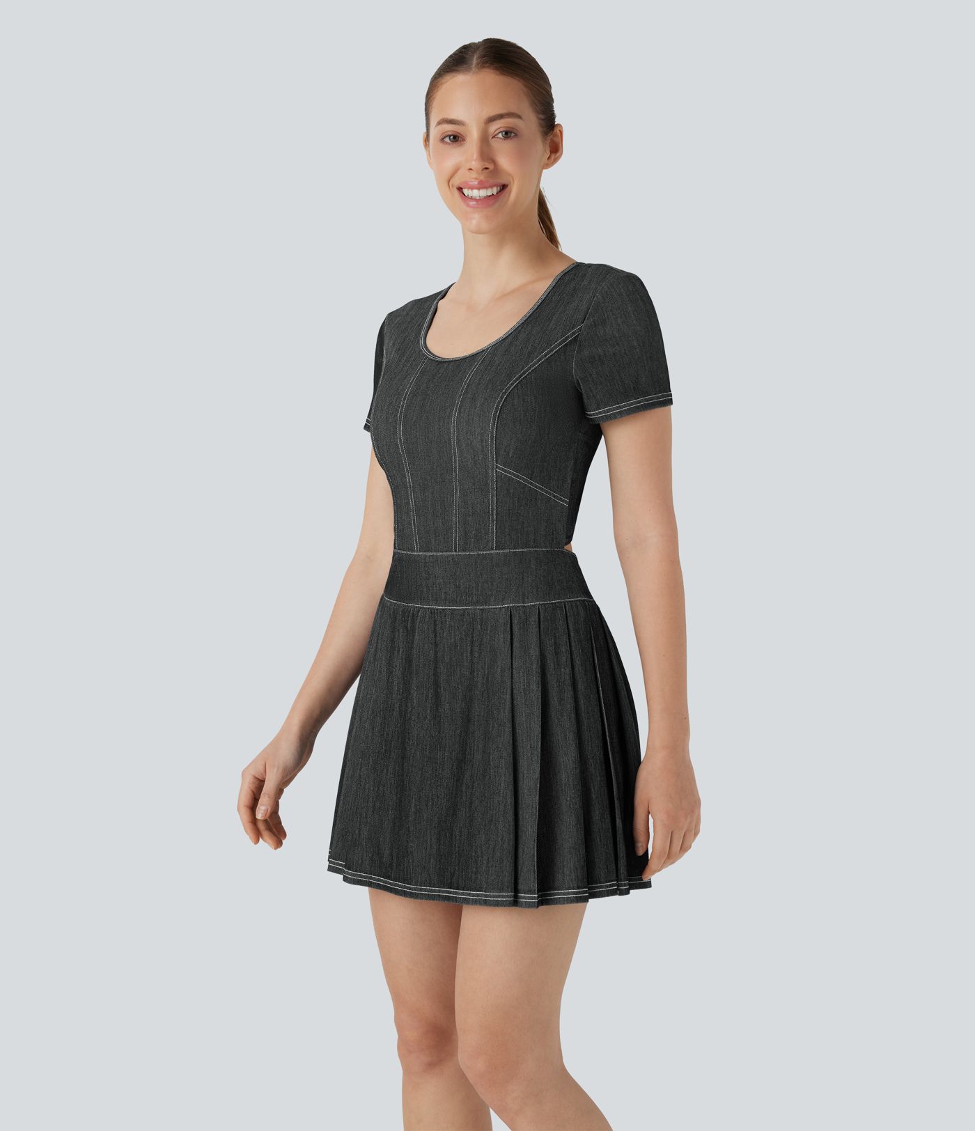 Halara Flex™ Pleated Hem 2-in-1 Cool Touch Washed Denim Tennis Active Dress with Pockets