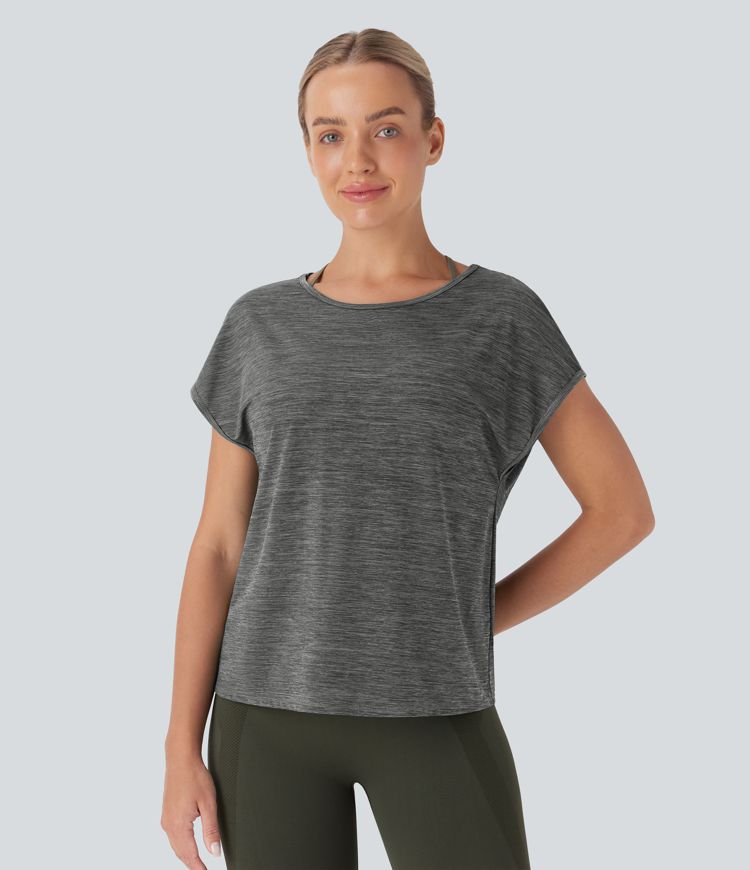 Round Neck Short Sleeve Cut Out Running Sports Top