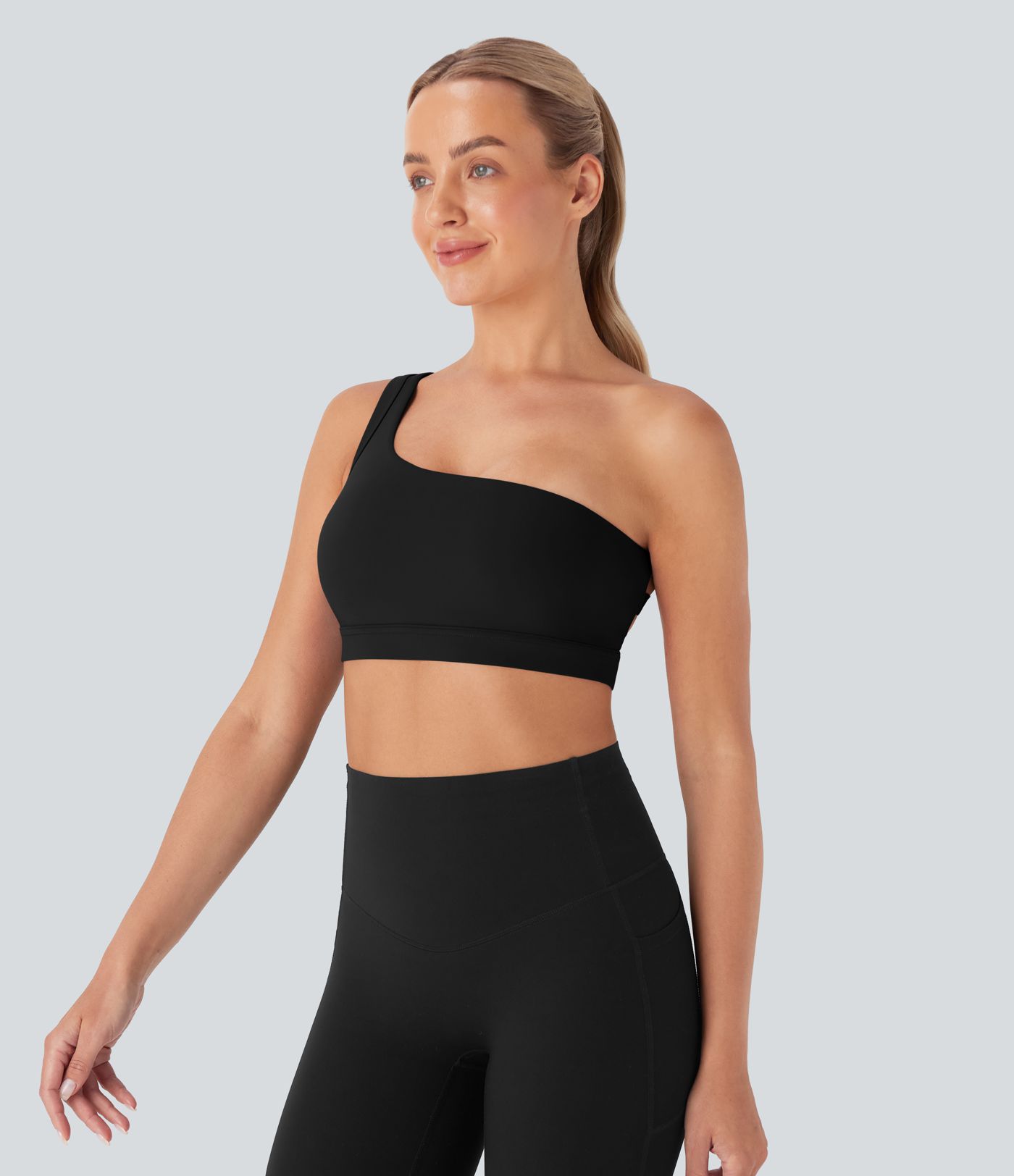 SoftlyZero™ Plush Low Support Asymmetric One Shoulder Skinny Cropped Yoga Sports Bra A-C Cups