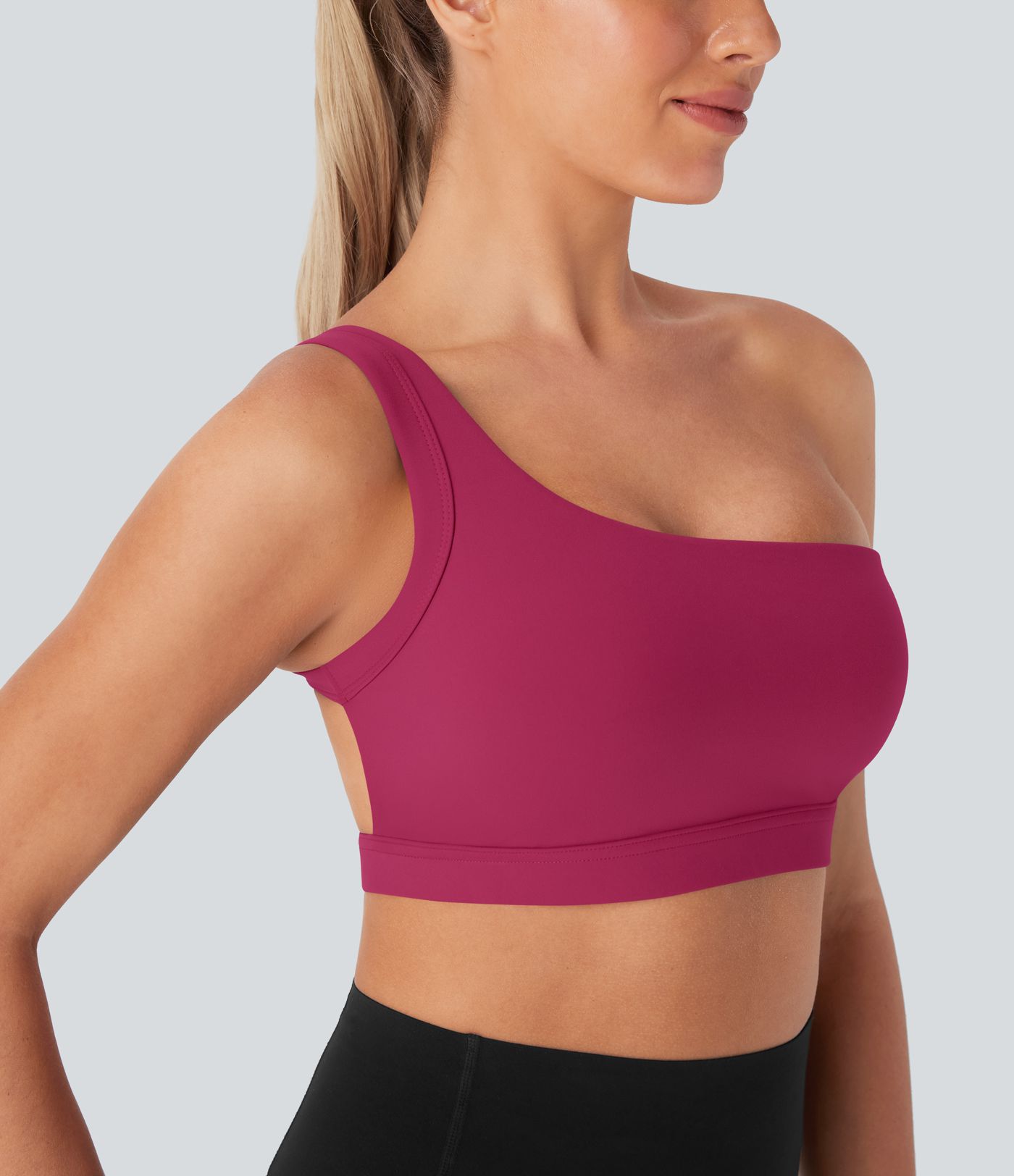 SoftlyZero™ Plush Low Support Asymmetric One Shoulder Skinny Cropped Yoga Sports Bra A-C Cups