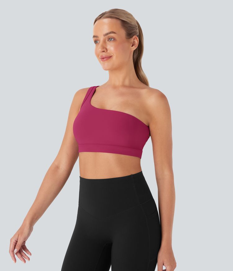 SoftlyZero™ Plush Low Support Asymmetric One Shoulder Skinny Cropped Yoga Sports Bra A-C Cups