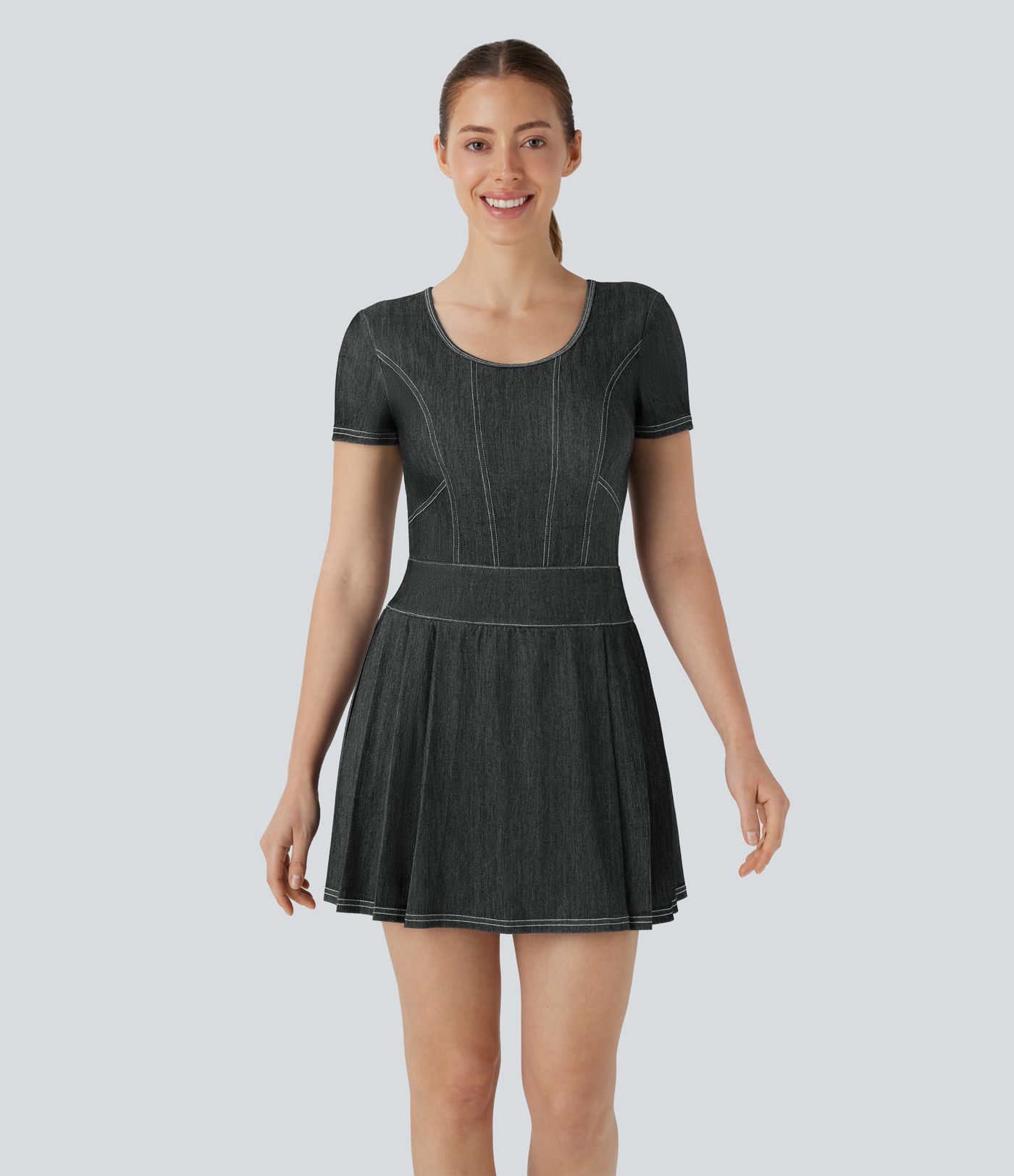 Halara Flex™ Pleated Hem 2-in-1 Cool Touch Washed Denim Tennis Active Dress with Pockets