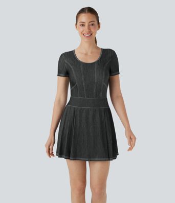 Halara Flex™ Pleated Hem 2-in-1 Cool Touch Washed Denim Tennis Active Dress with Pockets