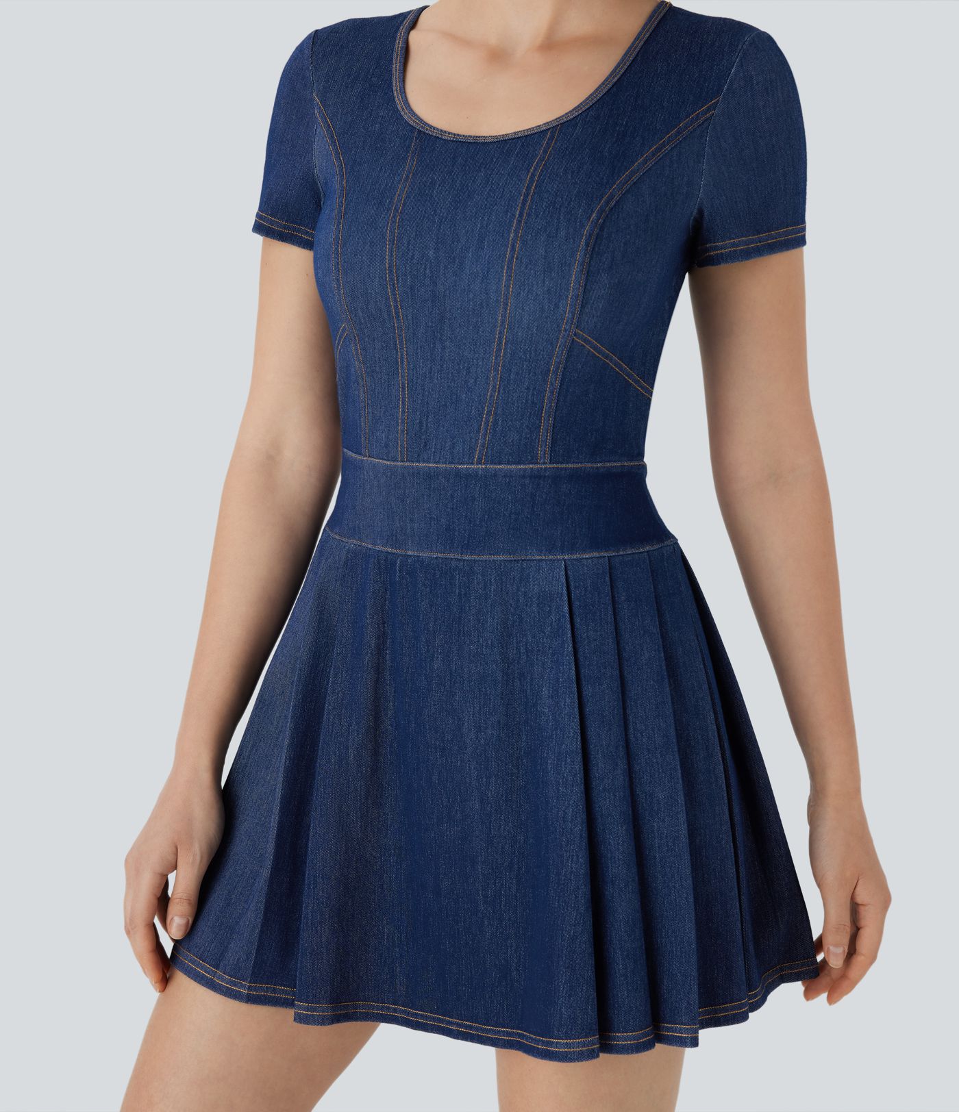 Robe de Tennis Active en Denim Lavé Halara Flex™ à Ourlet Plissé 2-en-1 Effet Rafraîchissant avec Poches