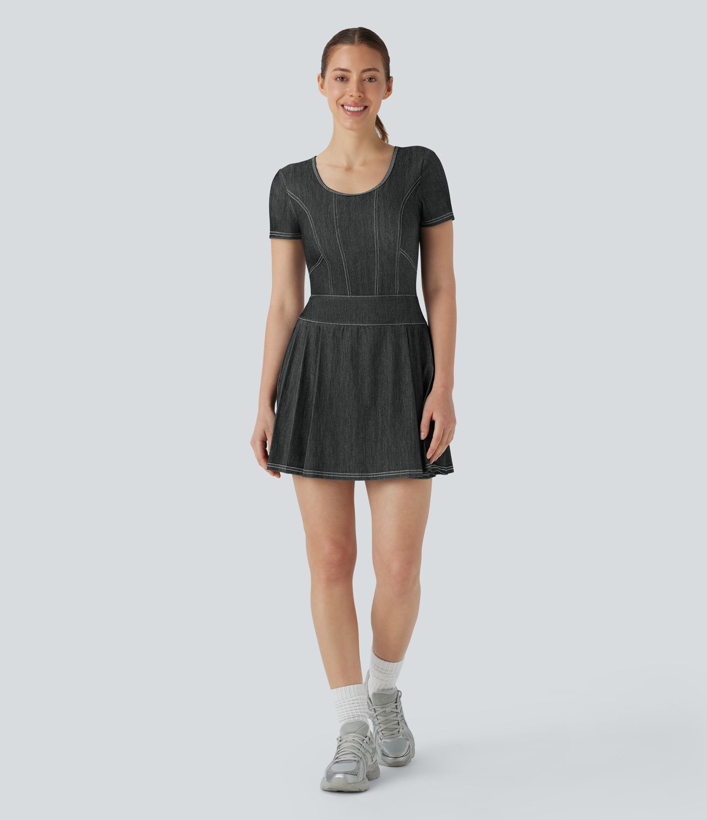 Halara Flex™ Pleated Hem 2-in-1 Cool Touch Washed Denim Tennis Active Dress with Pockets