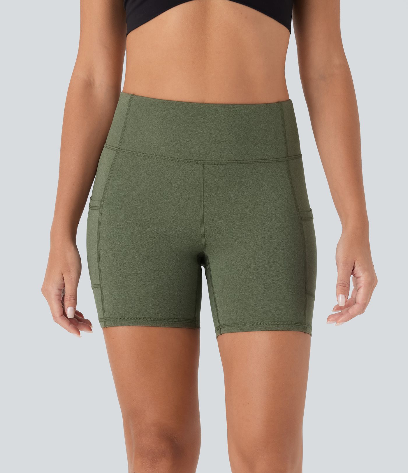 High Waisted Side Pocket Heathered Quick Dry Yoga Biker Shorts 5''