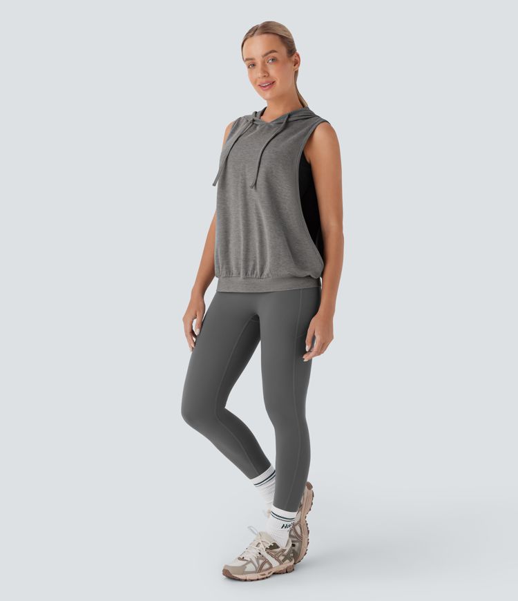 Ärmelloses Workout-Tanktop mit Kapuze und Kordelzug