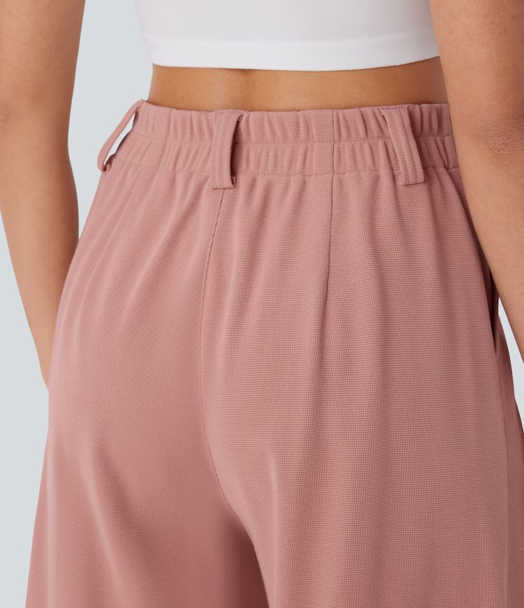 High Waisted Side Pocket Waffle Casual Bermuda Shorts