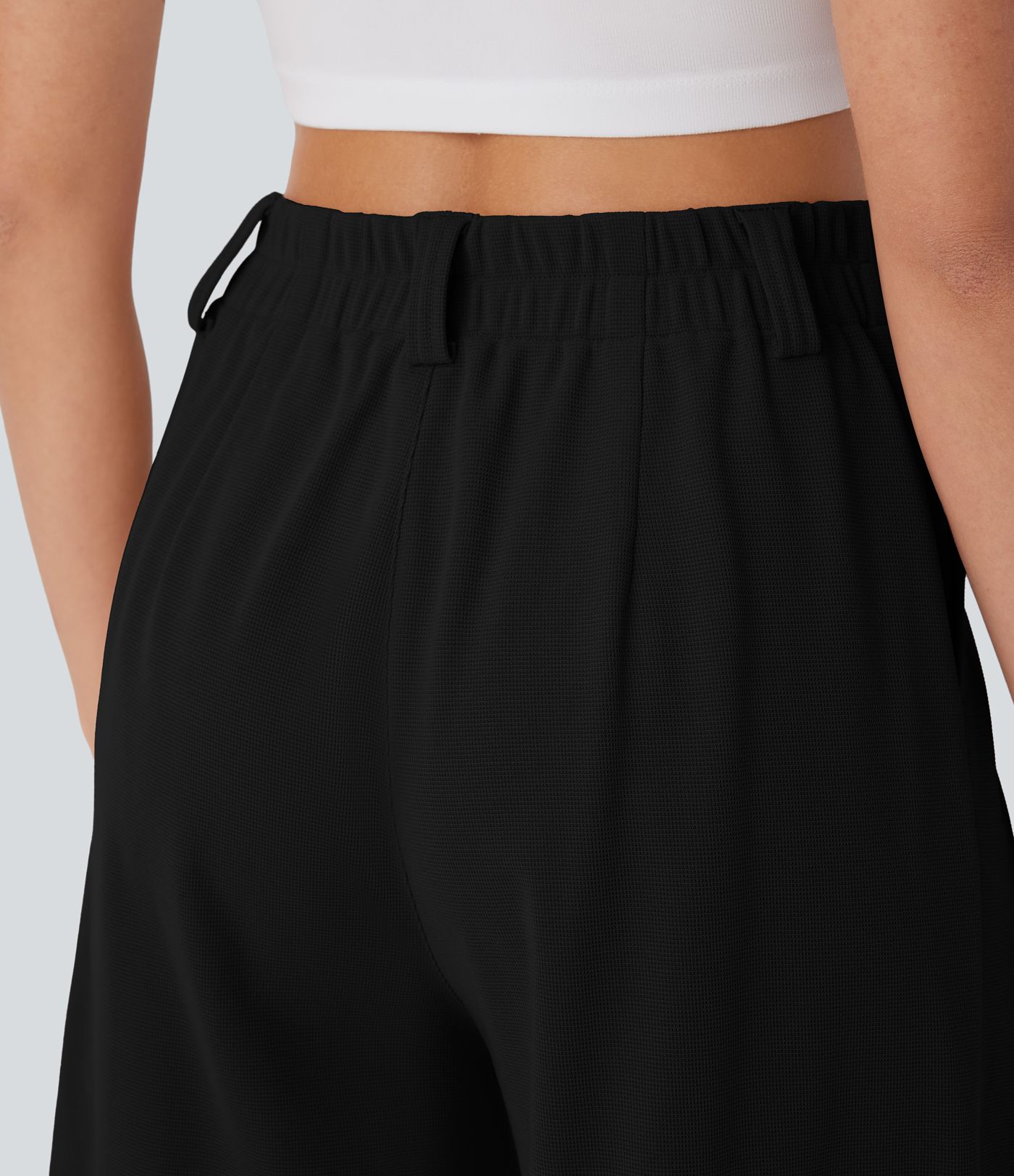 Bermuda décontracté gaufré taille haute avec poches latérales