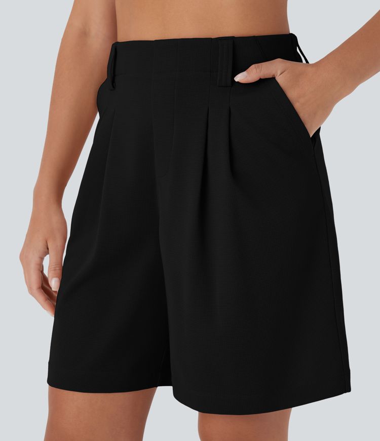 Bermuda décontracté gaufré taille haute avec poches latérales