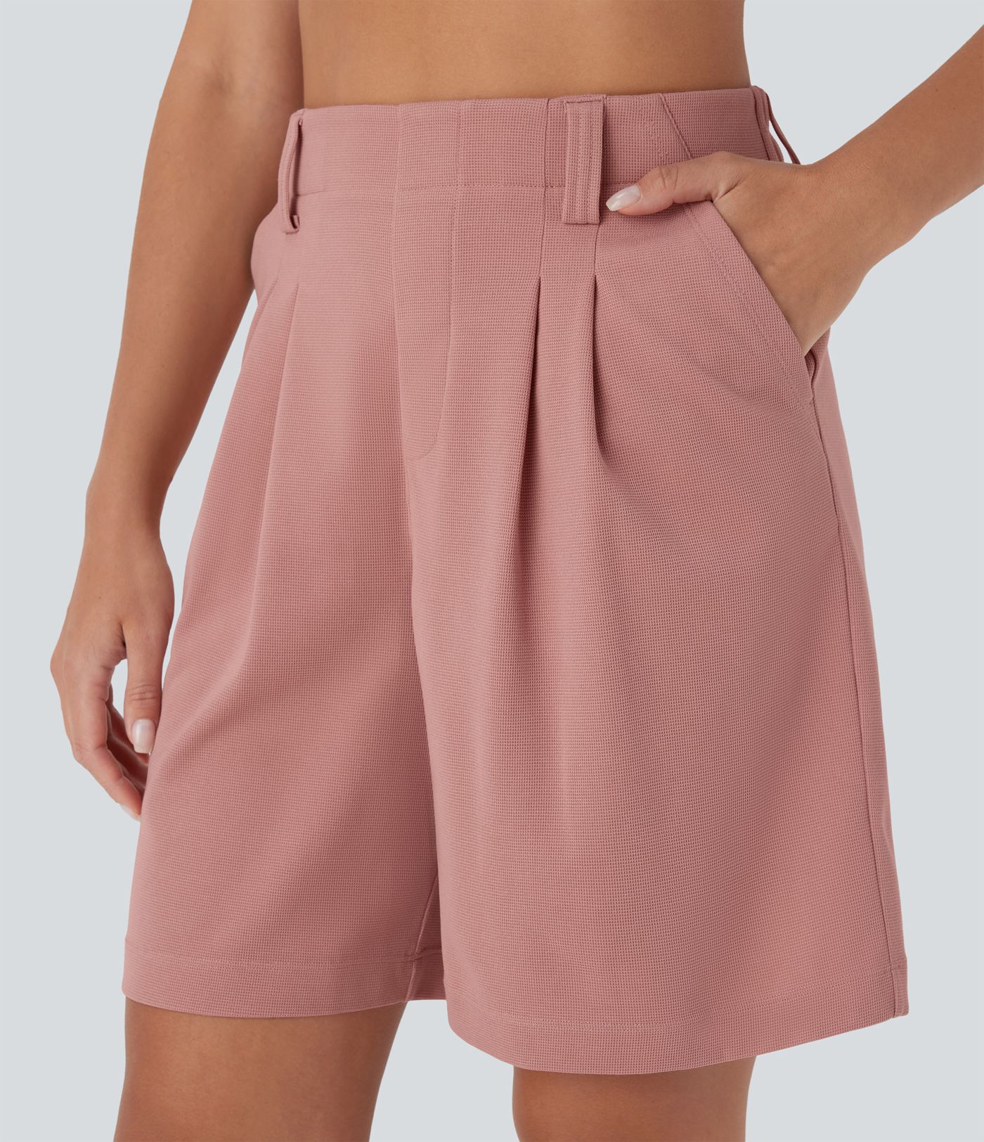 Bermuda décontracté gaufré taille haute avec poches latérales