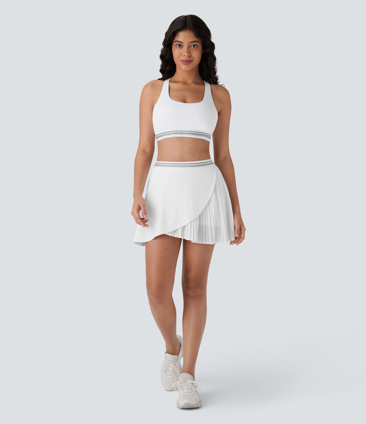 Keskelt Kõrge Vöökohaga 2-in-1 Taskutega Plisseeritud Asümmeetrilise Äärega Kiiresti Kuivav Lühike Tenniseseelik