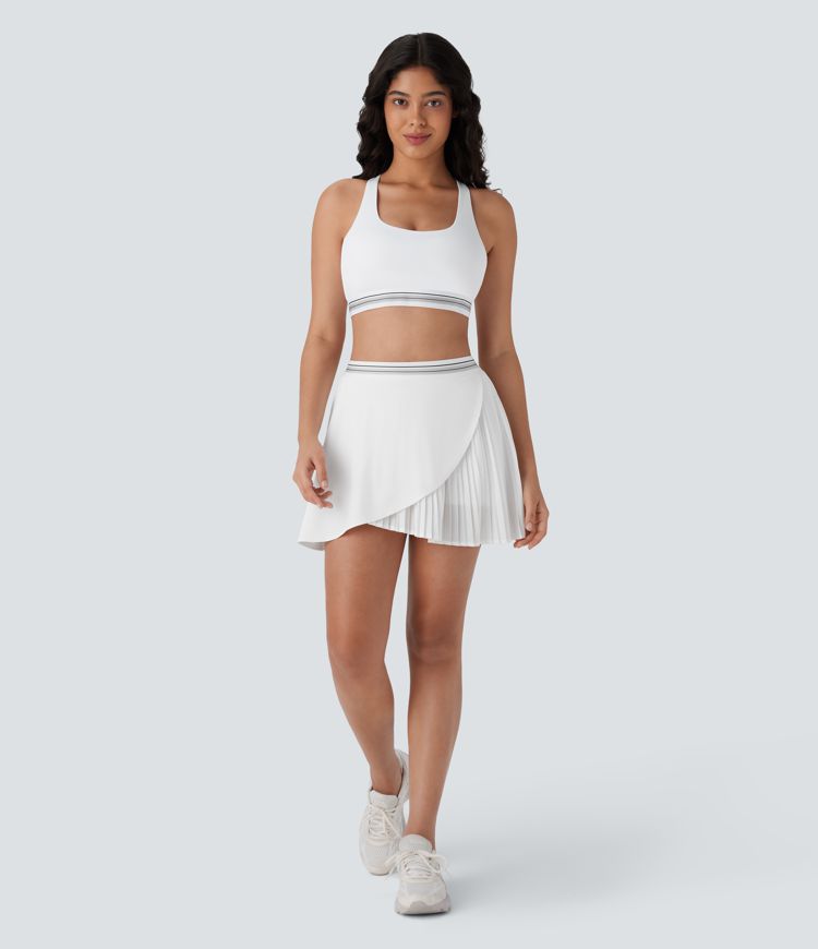 Falda Corta de Tenis con Cintura Alta, Bolsillos, Pliegues y Dobladillo Asimétrico de Secado Rápido
