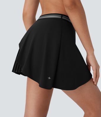 Mid High Waisted 2-in-1 Pocket Pleated Asymmetric Hem Quick Dry Mini Tennis Skirt