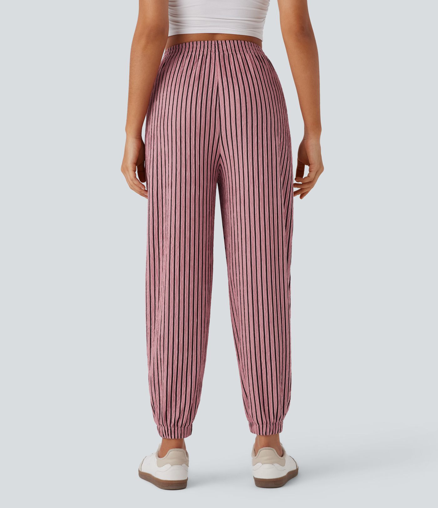 Casual high-waisted striped joggers with side pockets