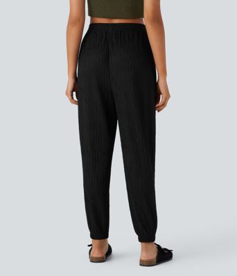 High Waisted Pocket Crinkle Casual Joggers