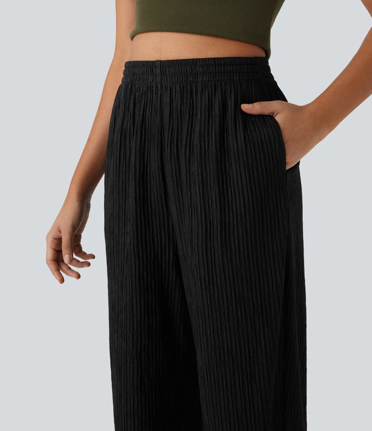 High Waisted Pocket Crinkle Casual Joggers