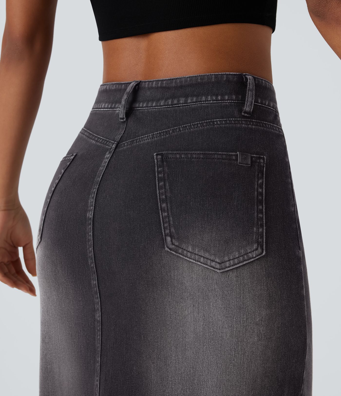 Halara Flex™ Mid Rise Pockets Adjustable Buckle Midi Washed Denim Casual Skirt