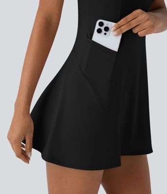 SoftlyZero™ Vestido Activo de Baile de Corte Aéreo con Bolsillo Recortado 2 en 1-Edición Súper Fácil al Tacto Fresco