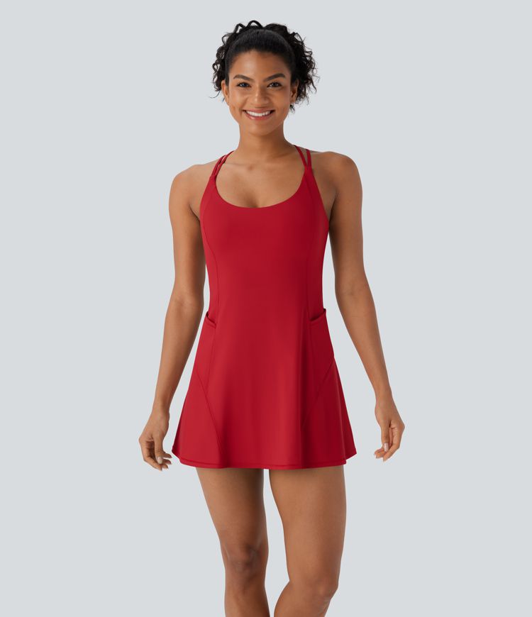 Softlyzero™ Airy Backless Cut Out Side Pocket 2-in-1 Cool Touch Mini Dance Active Dress-Easy Peezy Edition