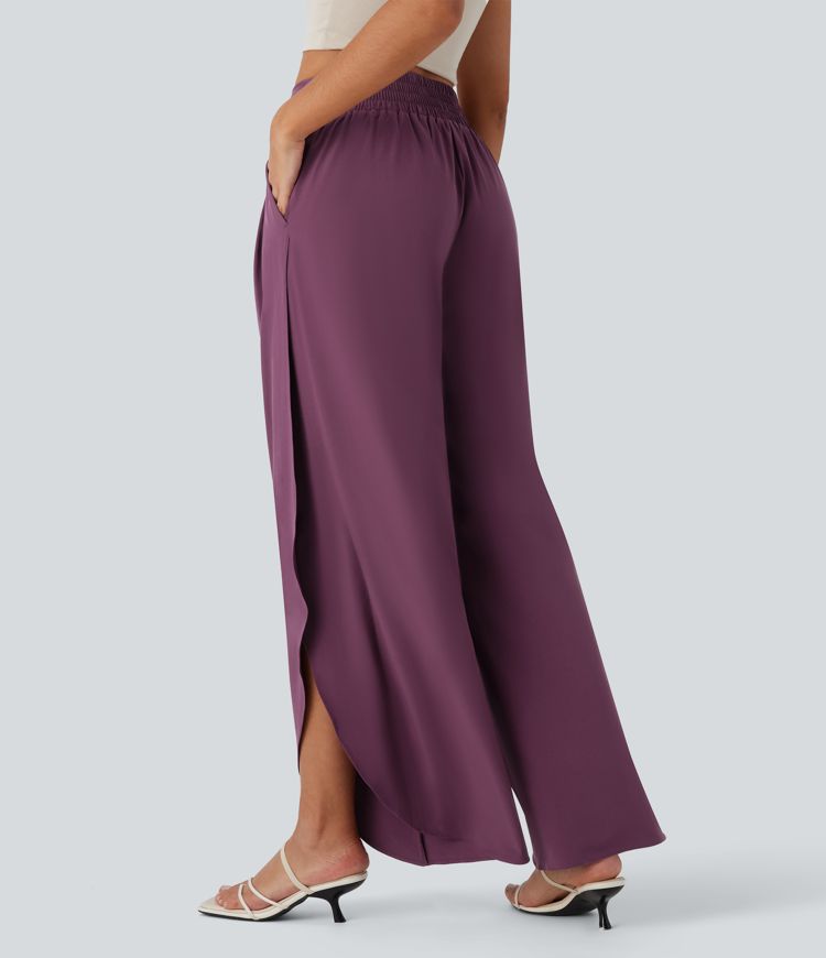 Breezeful™ High Waisted Ruched Side Pocket Split Flowy Quick Dry Resort Pants