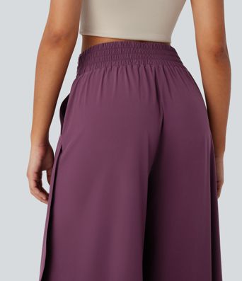 Pantalones Breezeful™ de tiro alto fruncido con bolsillos laterales, aberturas y de secado rápido