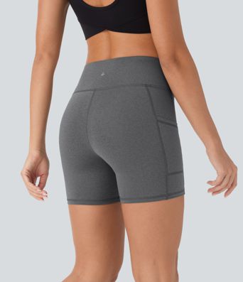 Short cycliste de yoga taille haute chiné à séchage rapide avec poches latérales 12,5 cm