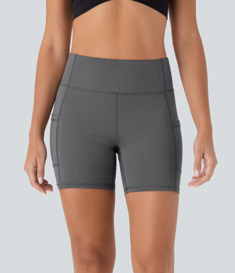 Short cycliste de yoga taille haute chiné à séchage rapide avec poches latérales 12,5 cm