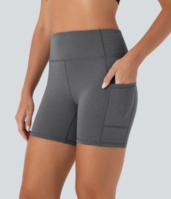 Short cycliste de yoga taille haute chiné à séchage rapide avec poches latérales 12,5 cm