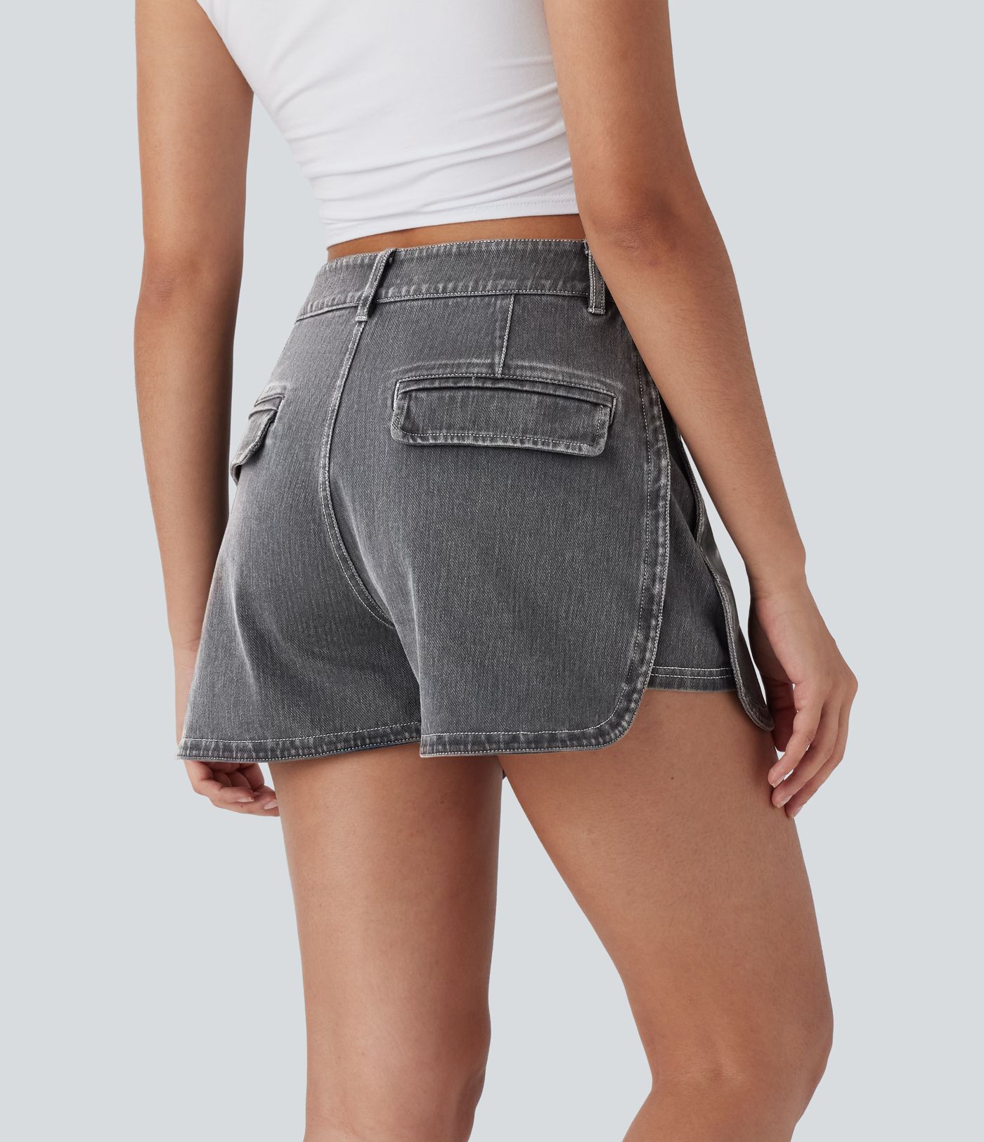 Halara Flex™ Freizeit-Shorts aus dehnbarem Strick-Denim mit hoher Taille und Knopfverschluss, abgerundetem Saum, 7,6 cm