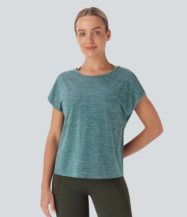 Haut de sport running col rond à manches courtes avec découpe