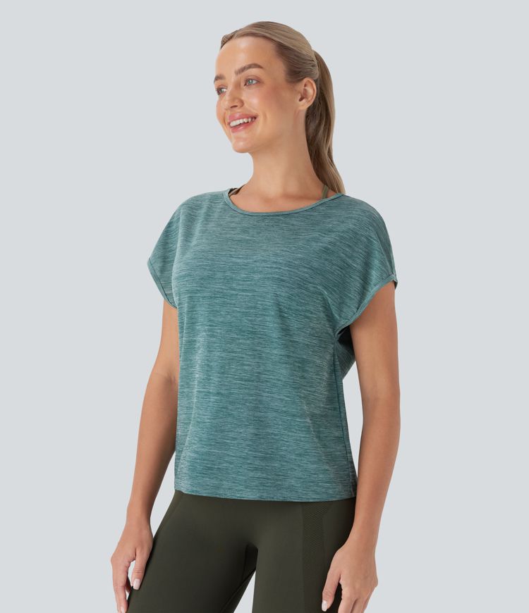 Haut de sport running col rond à manches courtes avec découpe