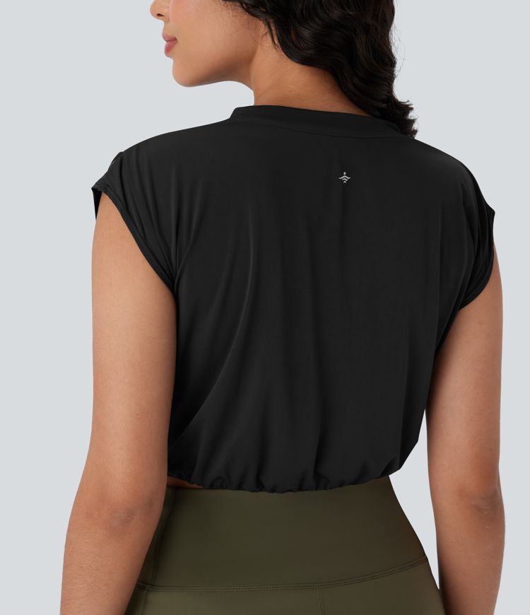 Round Neck Short Sleeve Cropped Cool Touch Quick Dry Yoga Sports Top