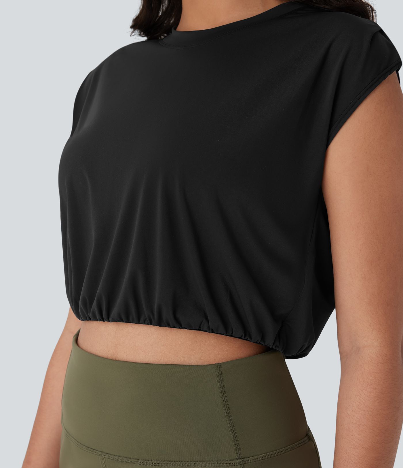 Round Neck Short Sleeve Cropped Cool Touch Quick Dry Yoga Sports Top