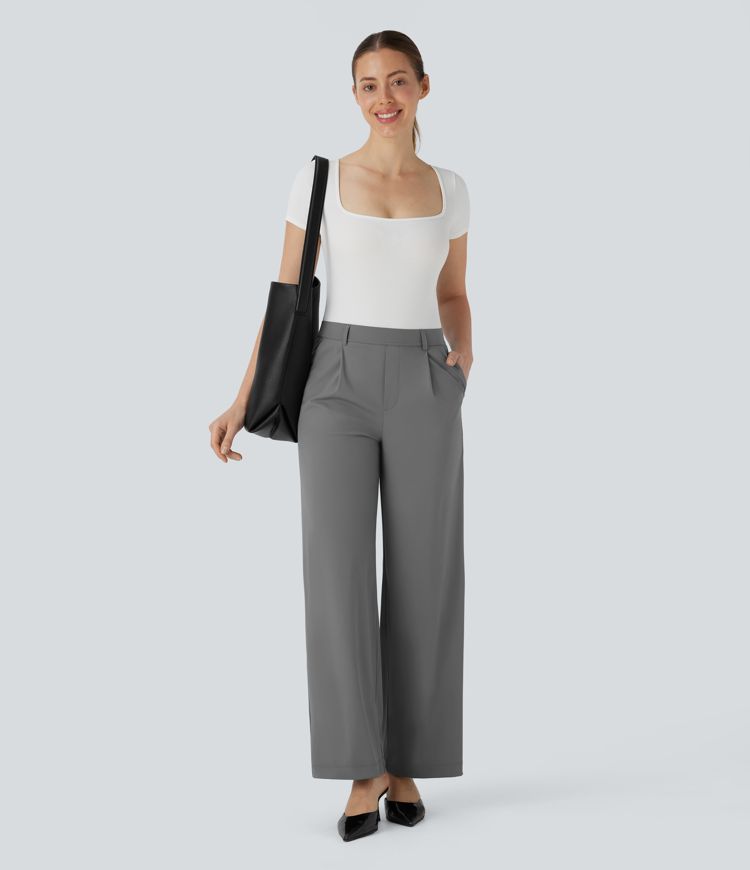 High Waisted Pocket Straight Leg Cool Touch Work Pants