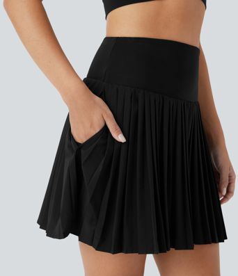 Breezeful™ SoCinched Hohe Taille Bauchkontrolle Plissierte 2-in-1 Schnelltrocknende Mini-Tennisrock mit Taschen