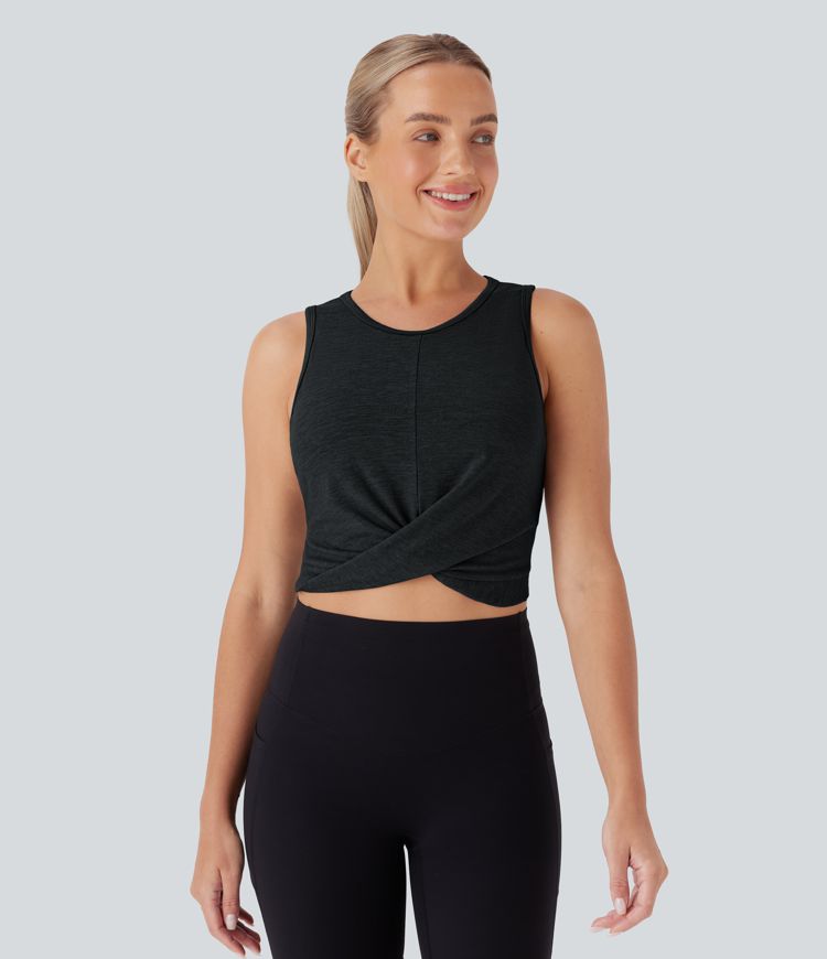 Built-in Bra Twisted Hem Cropped Yoga Tank Top