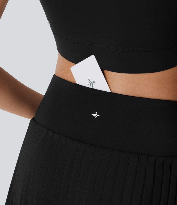 Breezeful™ SoCinched Hohe Taille Bauchkontrolle Plissierte 2-in-1 Schnelltrocknende Mini-Tennisrock mit Taschen