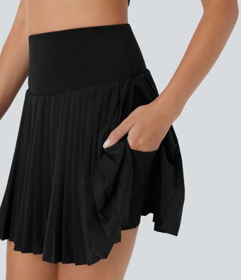 Breezeful™ SoCinched Hohe Taille Bauchkontrolle Plissierte 2-in-1 Schnelltrocknende Mini-Tennisrock mit Taschen