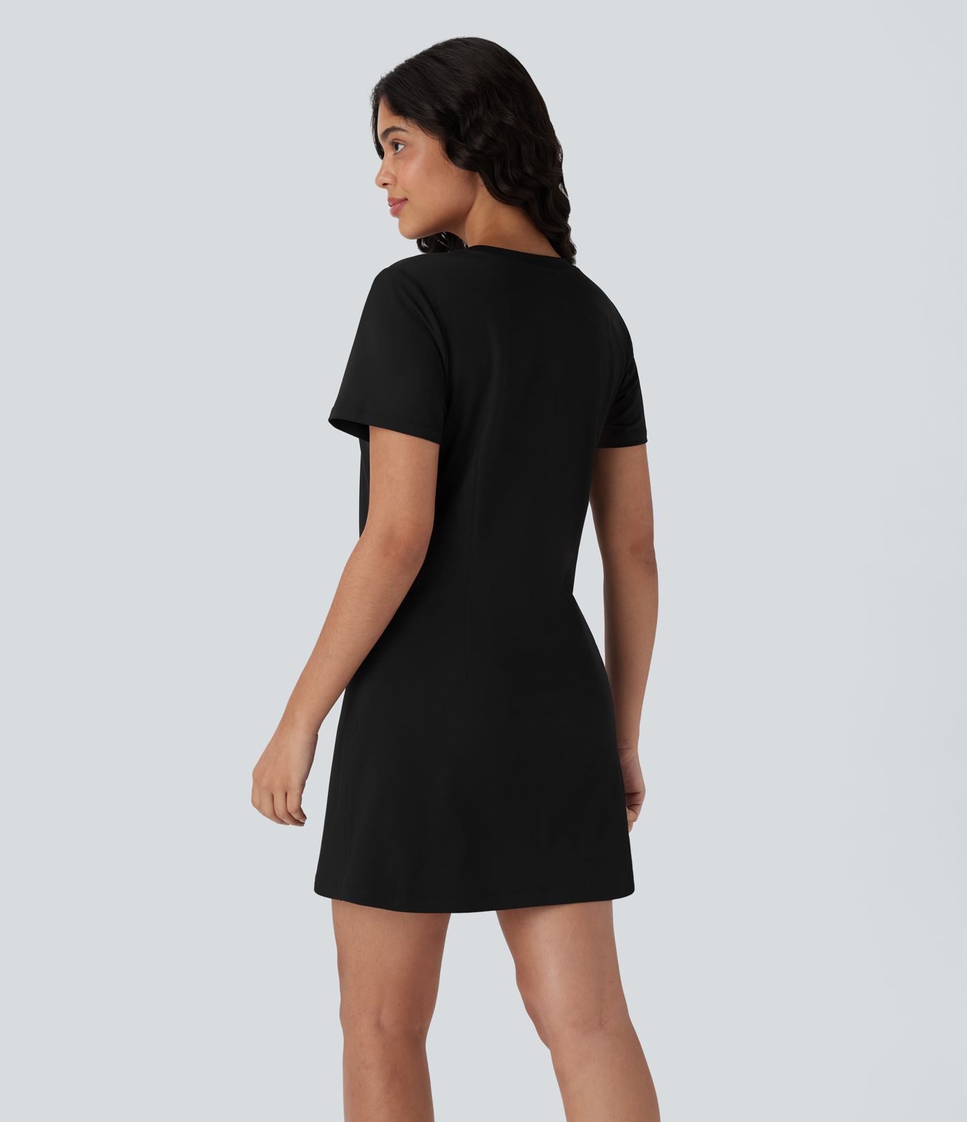 Round Neck Short Sleeve Solid Mini Casaul Tee Dress